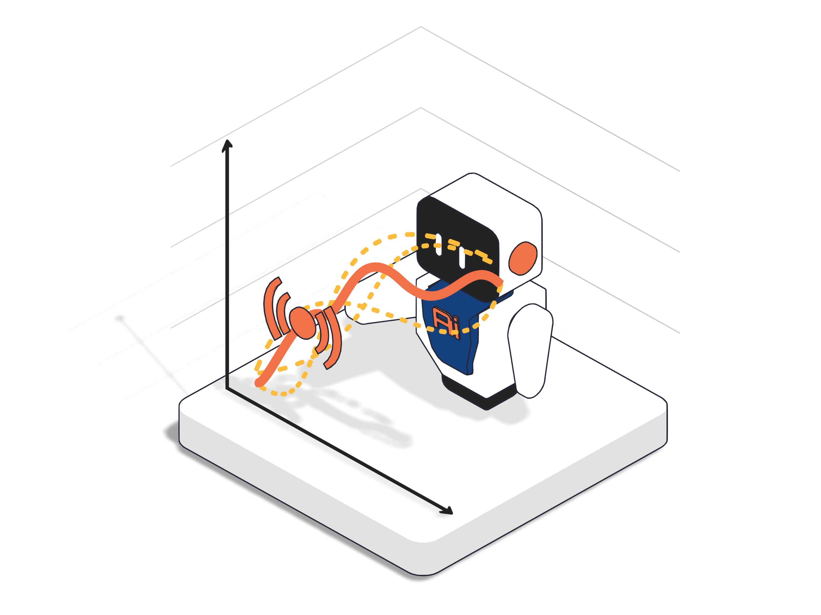 A render of three white cylindrical columns, against a warm creme background

